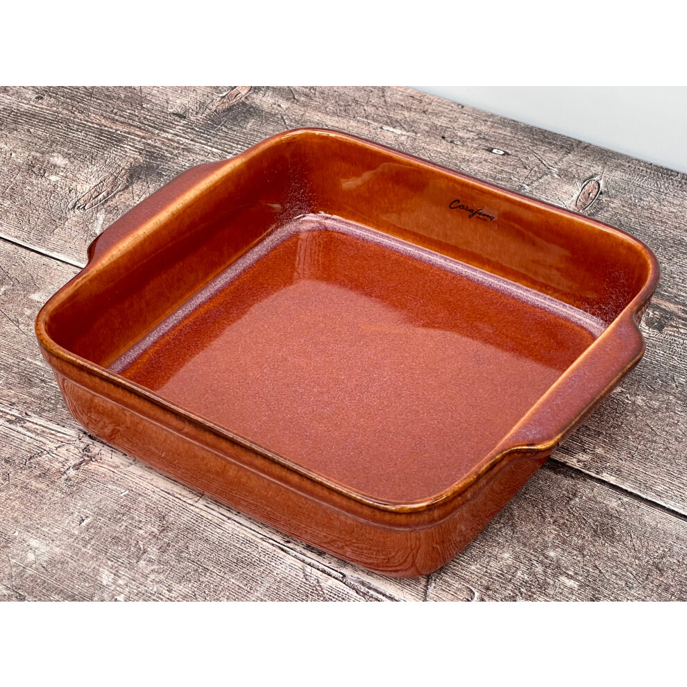 Caramel Brown Square Baking Dish, 23cm (with Handles) - Oven, Microwave & Dishwasher Safe-image-OPC-PF88PFT-NEW