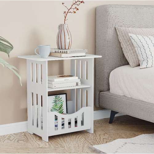 Bedside Table Tea Coffee Table Storage Space White Nightstand