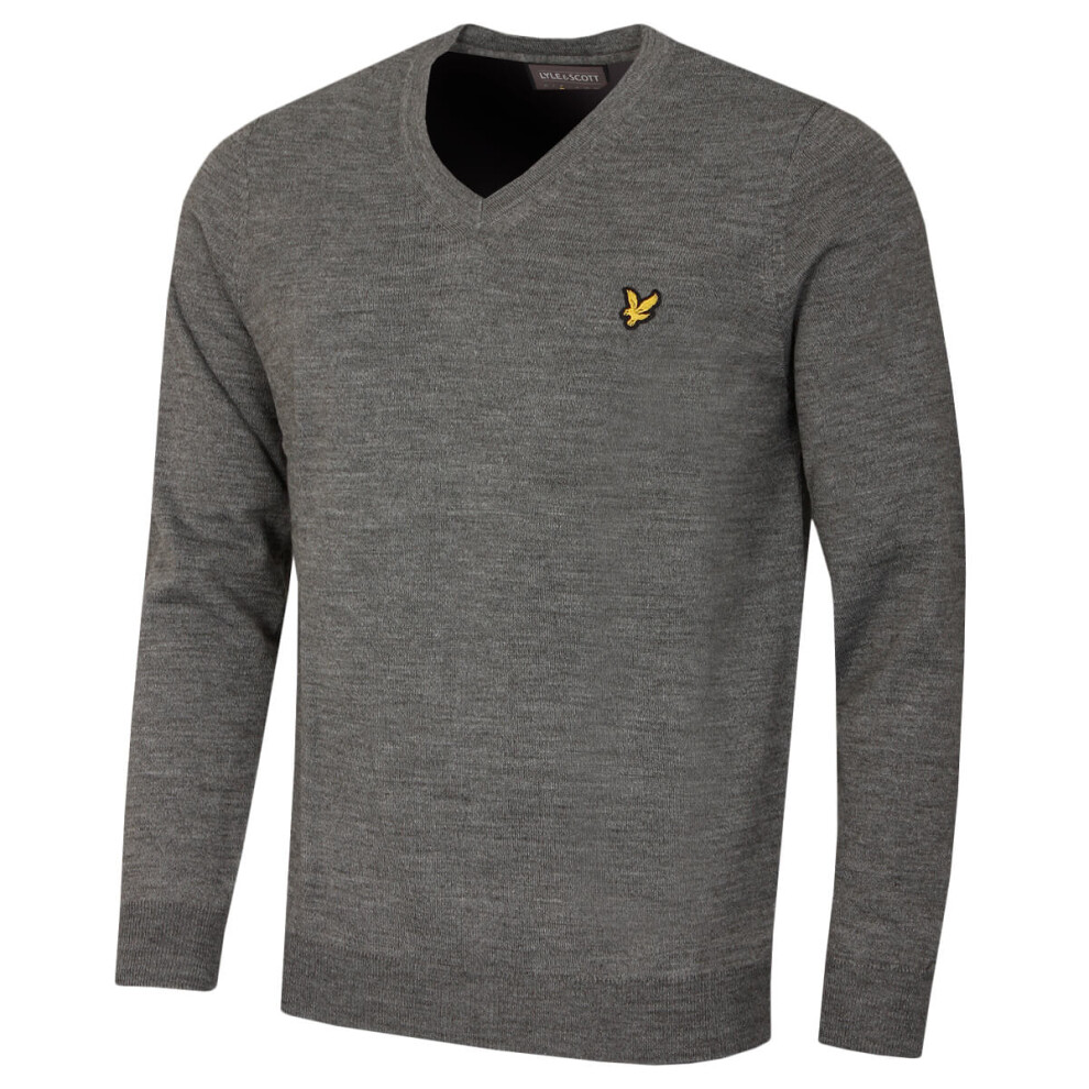 (M, Mid Grey Marl) Lyle & Scott Mens 2021 V Neck Anti-Microbial Merino Wool Acrylic Sweater