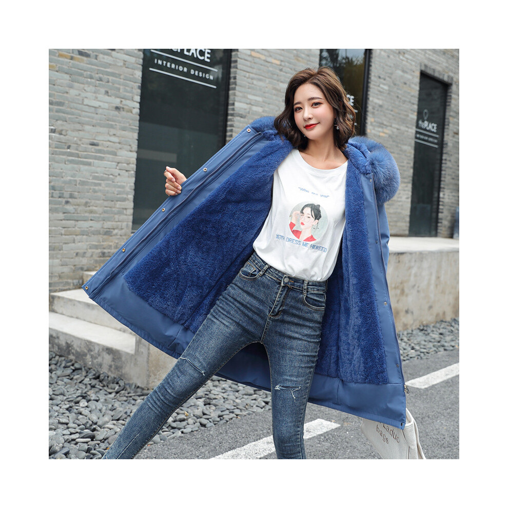 (Blue, UK 20) Women Ladies Winter Hooded Parka Jacket Coats Warm