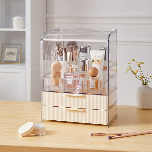 Living And Home (Cream) 3-Tier Transparent Cosmetics Storage Organizer