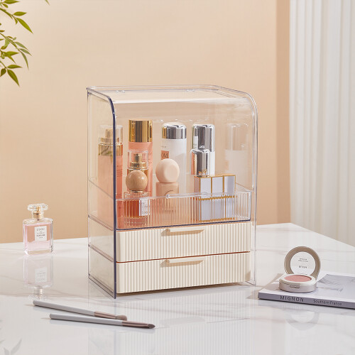 Living And Home (Cream) 3-Tier Transparent Cosmetics Storage Organizer 2
