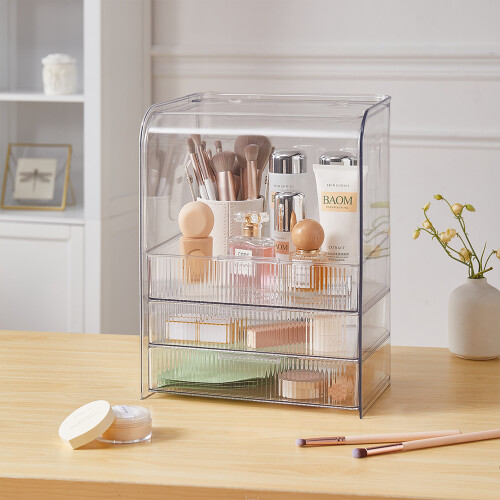 Living And Home (Transparent) 3-Tier Transparent Cosmetics Storage Organizer