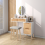 ELECWISH LED Lighted Dressing Table Stool Set 2 Drawer Desk with Side Cabiniet 4