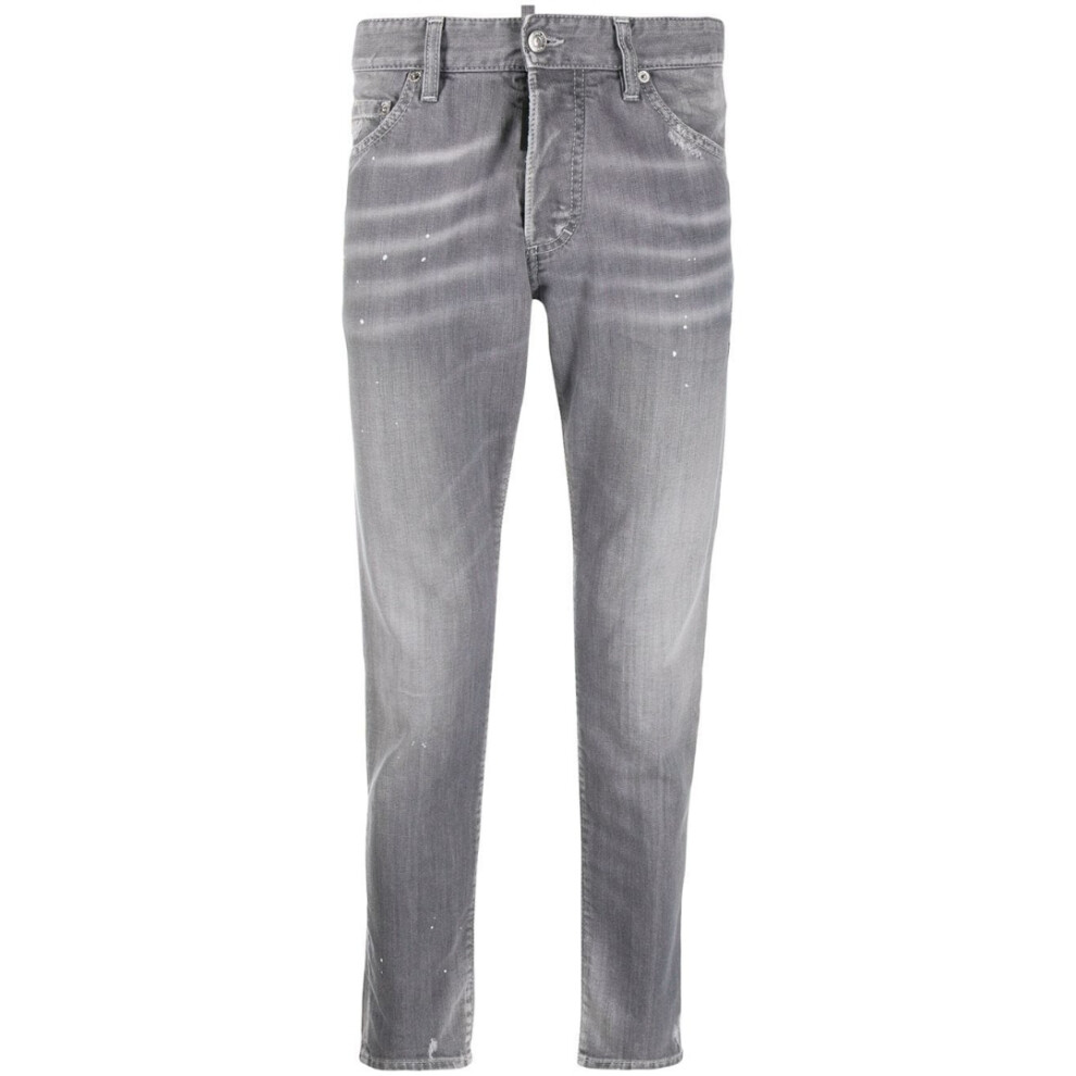 (W30 L32) Dsquared2 Skinny Dan Faded Grey Paint Splatter Effect Jeans