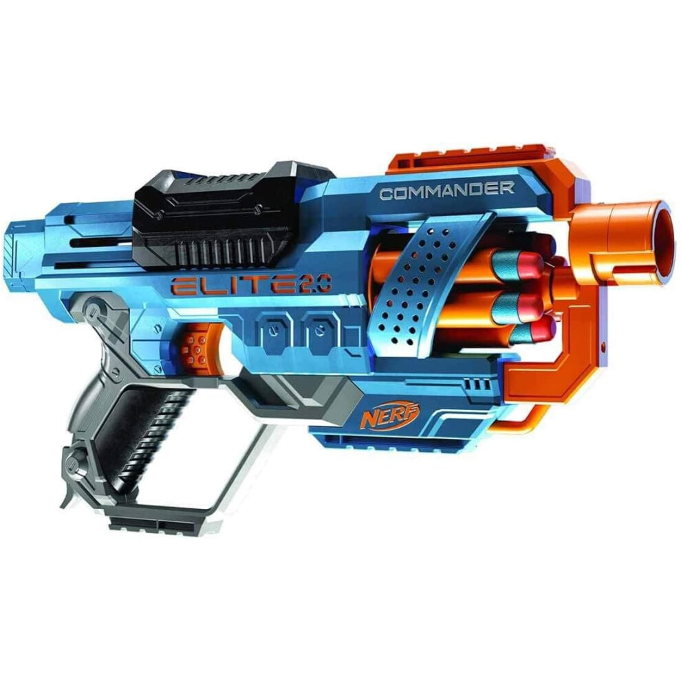 Nerf Elite 2.0 Commander RD-6 Dart Blaster, 12 Nerf Elite Darts, 6-Dart Rotating Drum, Outdoor Toys For 8 Plus Year Old Boys & Girls