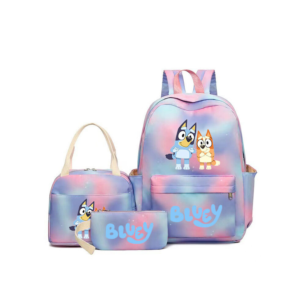 (2) 3Pcs/set Anime Bluey Backpack + Lunch Bag + Pencil Case