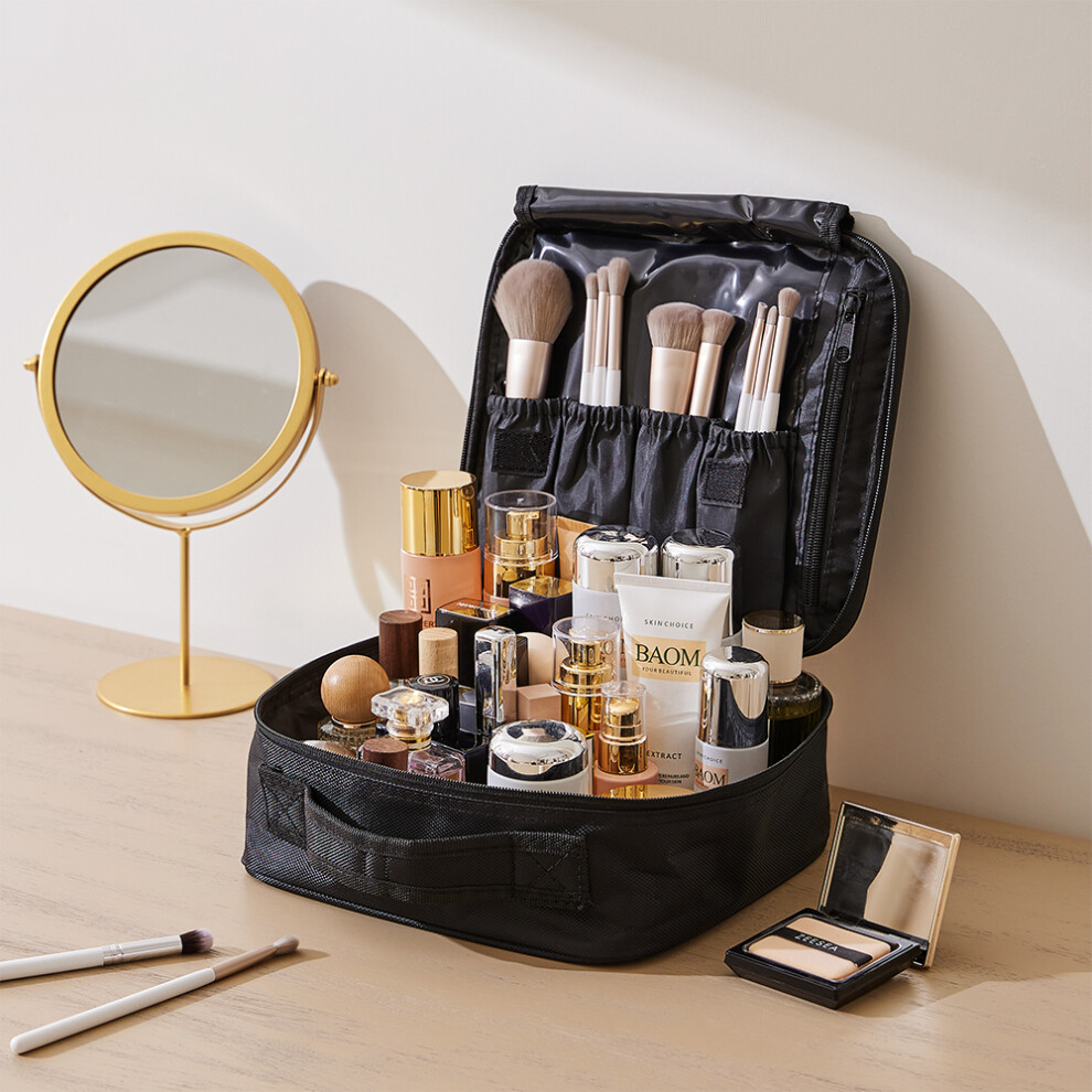 (Black) Portable Waterproof Travel Makeup Bag