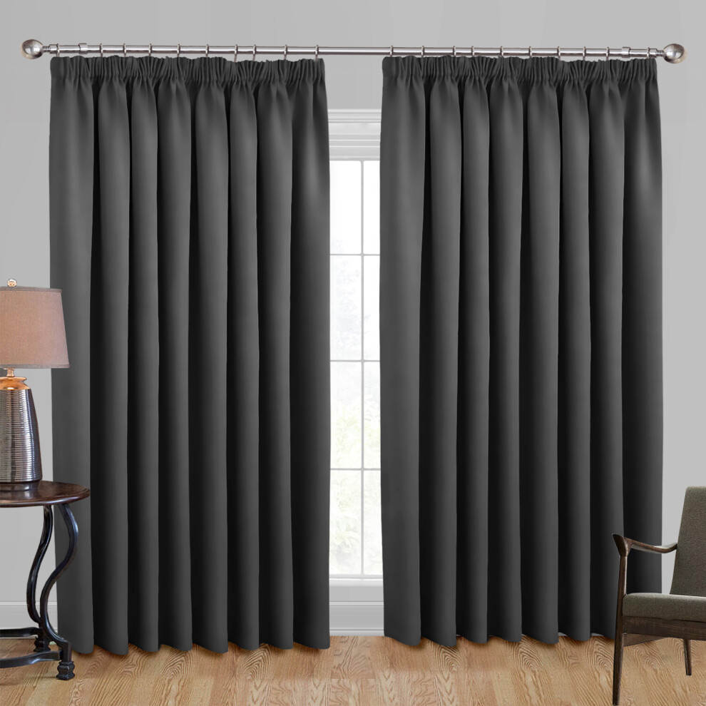 Supreme Bedding Ltd (, 66 X 90) Pencil Pleat Curtain Thermal Ready Made Pair Panel Grey