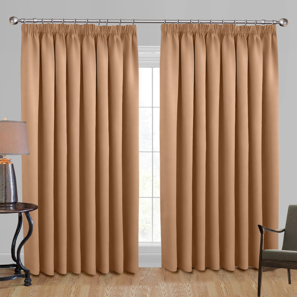 (Beige, 46 X 54) Pencil Pleat Curtain Thermal Ready Made Pair Panel Grey Supreme Bedding Ltd