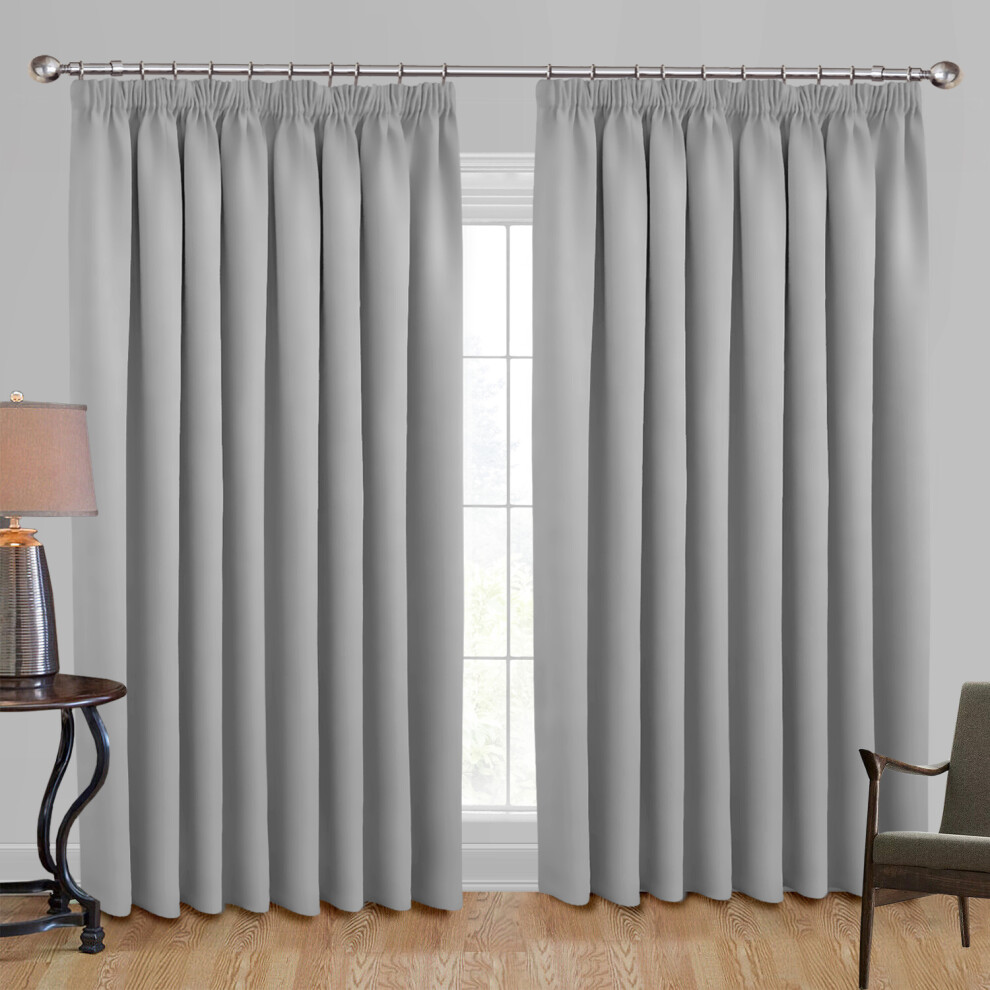 (, 66 X 72) Pencil Pleat Curtain Thermal Ready Made Pair Panel Silver Supreme Bedding Ltd