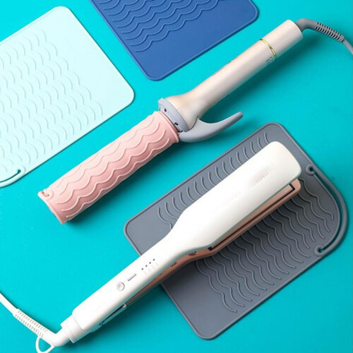 ( Pink) Protective Rectangle Hair Flat Iron Silicone Heat Insulation Mat Home Supply 2