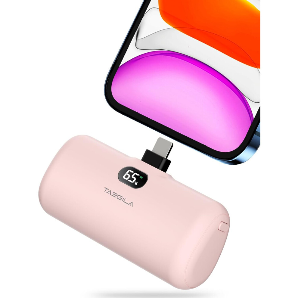 Small Portable Charger iPhone 5000mAh with Built in Cable, MFi Certified Compact Power Bank with LCD Display & LED Light for All iPhone Series 14/13/1