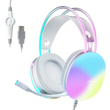 USB Gaming Headset with Mic for PC, RGB Rainbow Backlit Headphone, Virtual 7.1 Surround Sound, 50mm Driver, Soft Memory Earmuffs, Wired Laptop Desktop