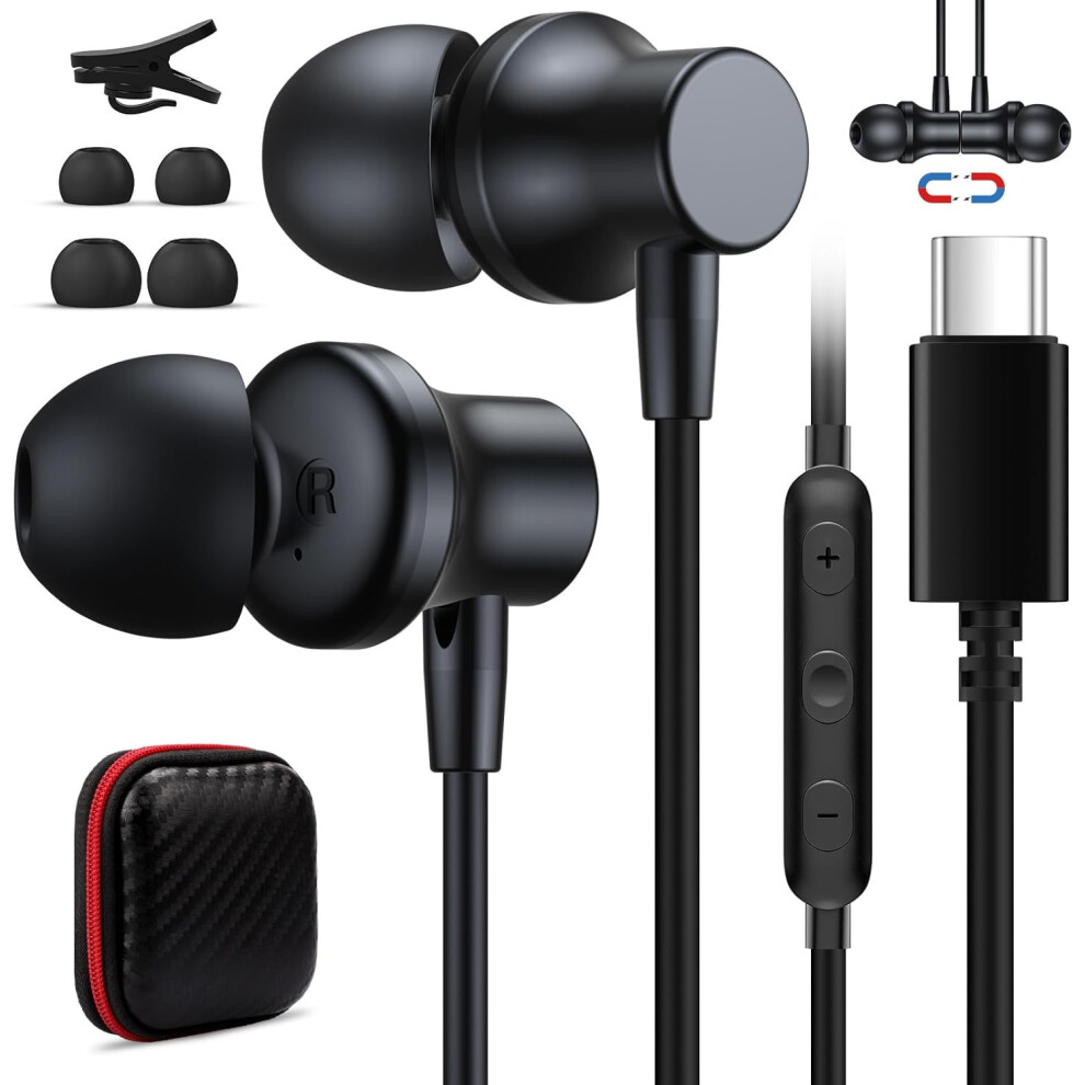 USB C Wired Headphones with Mic for iPhone 15 Plus Oneplus 12, USB Type C Earbuds Magnetic Noise Canceling in-Ear Earphone for iPad Samsung Galaxy S24-image-OPC-PF7WNRF-NEW