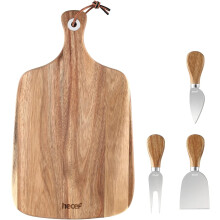 WJSMUpgrade Bigger Cheese Board set of 4, a Bigger Acacia Wood Cheese Plate & 4 Pcs Cheese Knives, Charcuterie Platter Cheese Serving Tray for Cheese