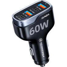 60W USB C Fast Car Charger, 4-Ports Car Charger Adapter, Dual Type C PD30W/PPS30W Compatible with iPhone15/14 Pro/Max/iPhone13/Galaxy/SamsungS23, Dual