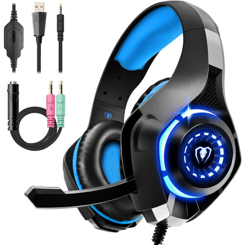 Gaming Headset for PS4 PS5 Xbox One Switch PC with Noise Canceling Mic, Deep Bass Stereo Sound