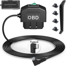 Dash Cam OBD Hardwire Kit, Dash Camera USB Type C Hardwire Kit with OBD Power Cable for Dashcam 12-24V to 5V/3A with Low Voltage Protection 24h Parkin