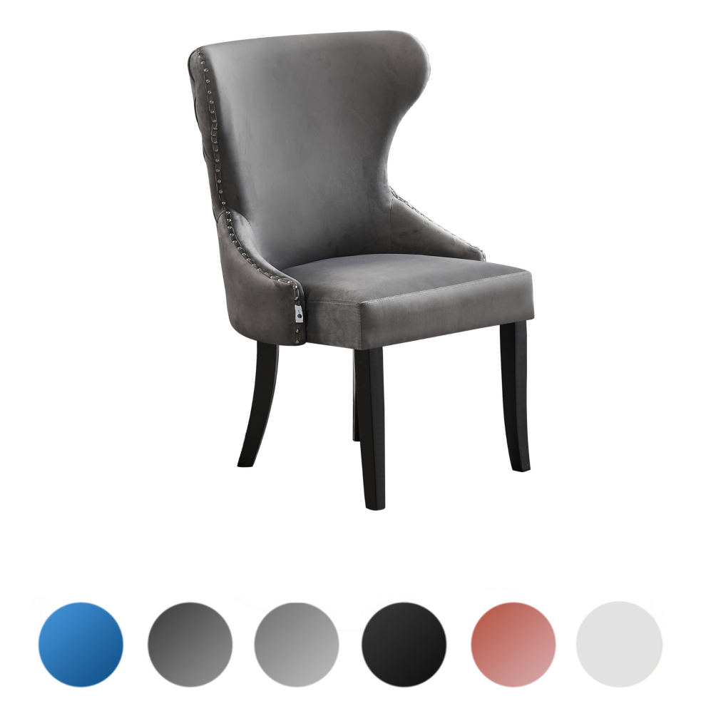 (Dark Grey, Single) Mayfair LUX Velvet Dining Chairs - Upholstered Dining Room Chairs