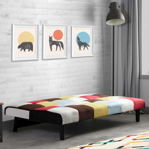 Birlea Multi Coloured Sofa Bed Birlea Rainbow 3 Seater Settee Fabric Scandinavian Retro 1