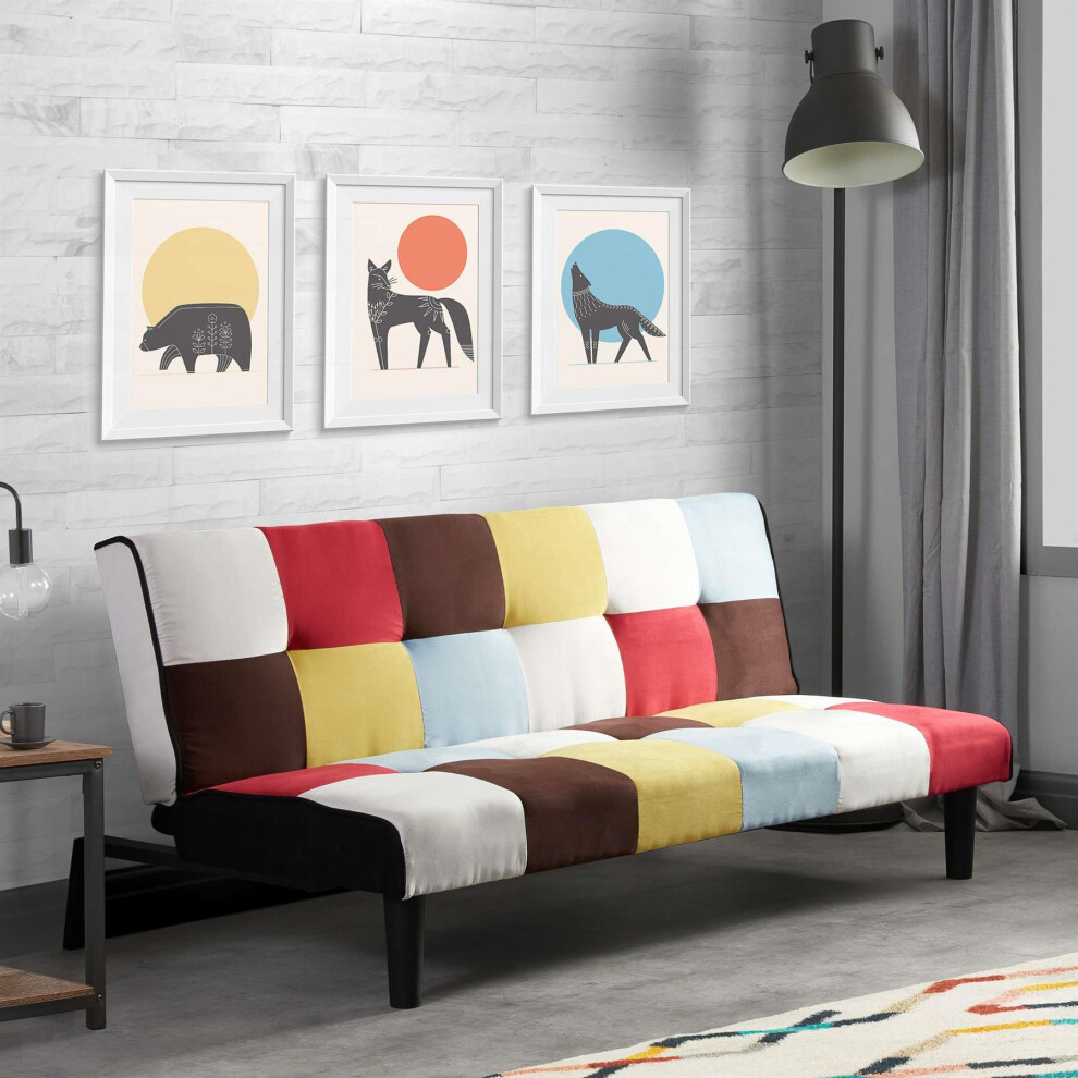 Multi Coloured Sofa Bed Birlea Rainbow 3 Seater Settee Fabric Scandinavian Retro