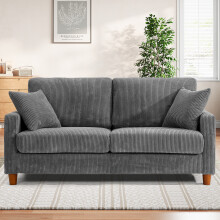 (Grey) Sofa for two with corduroy wood feet