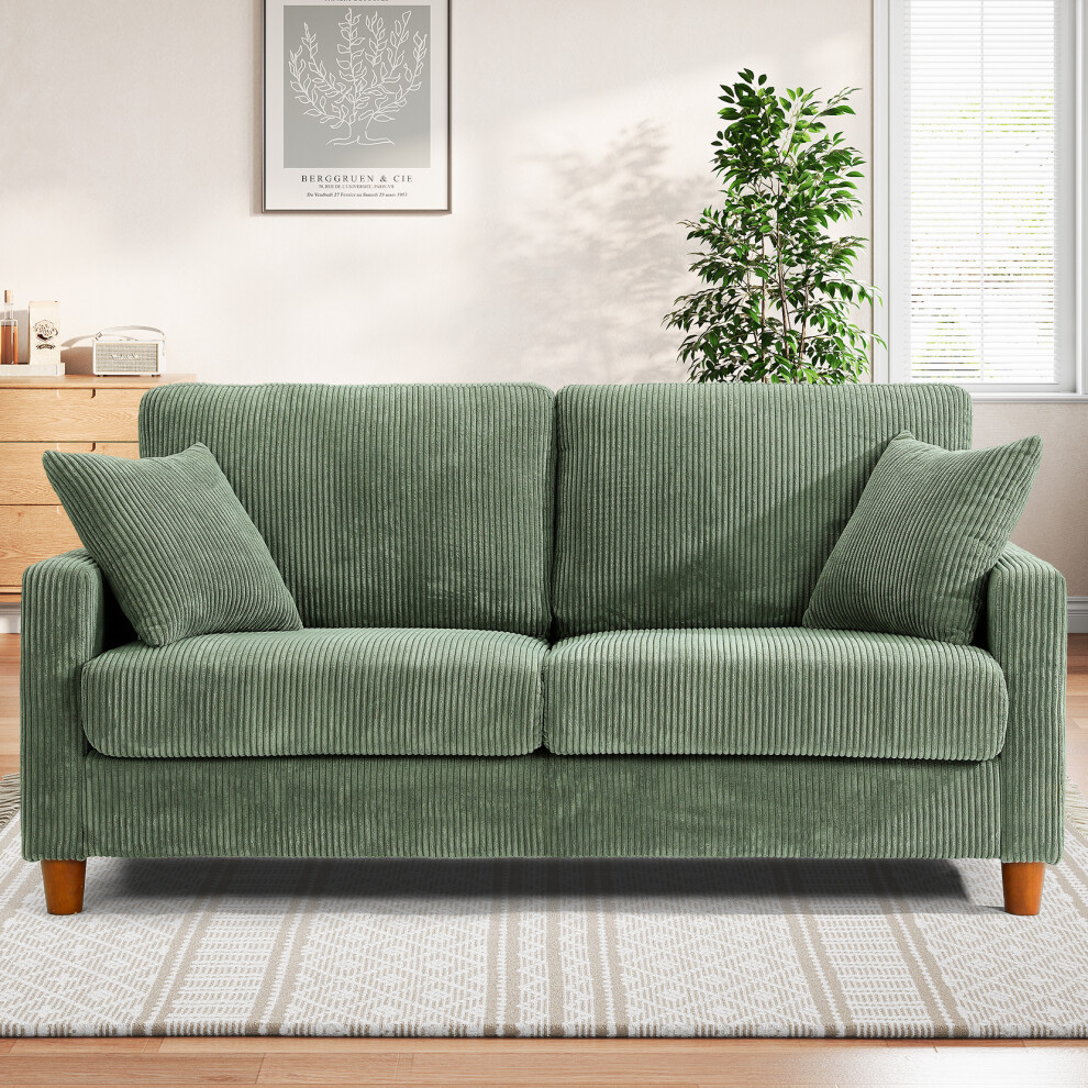 (Green) corduroy Sofa for two seat with wood feet