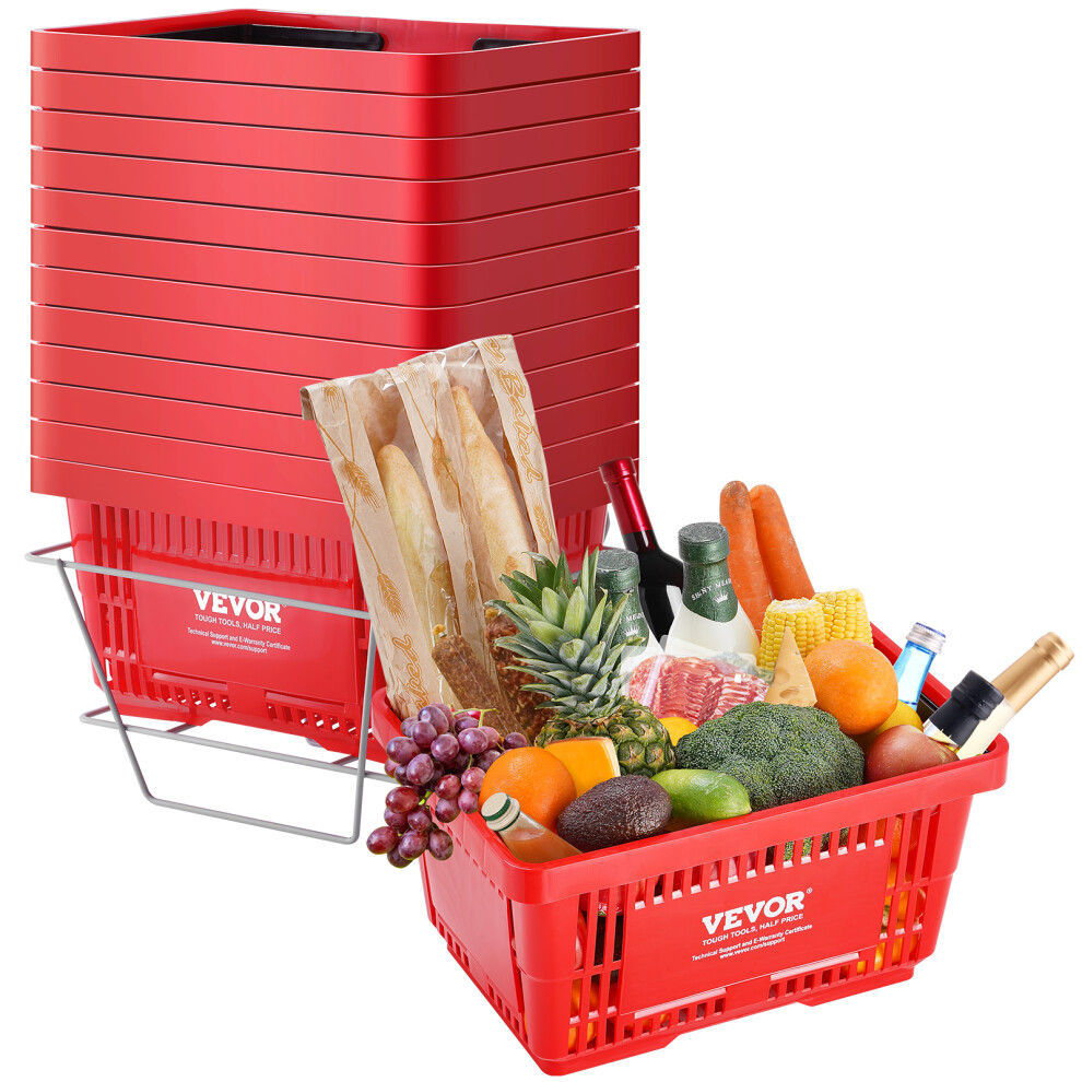 (Red, 24L) VEVOR Plastic Rolling Shopping Trolley Basket On Wheels