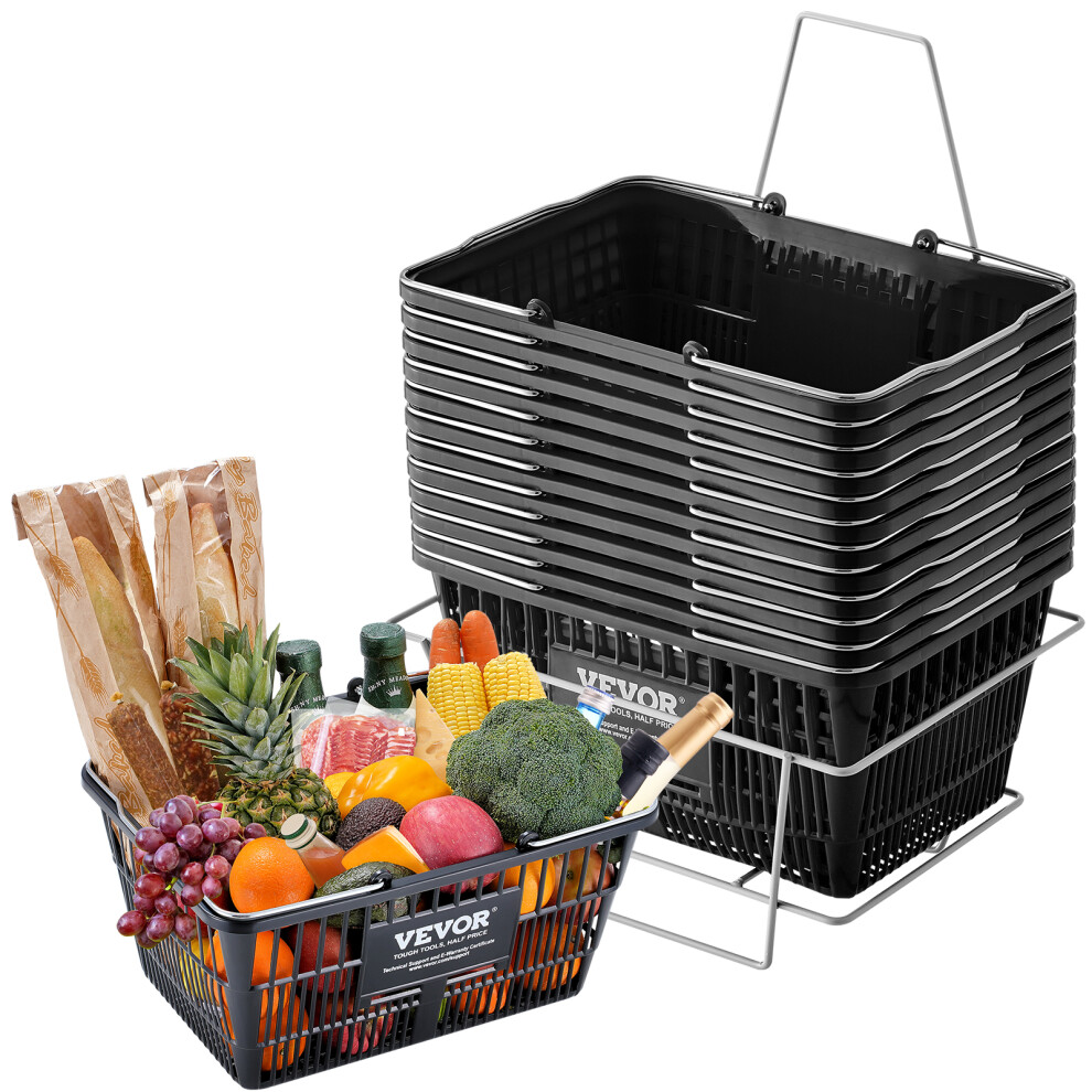 (Black, 21L) VEVOR Plastic Rolling Shopping Trolley Basket On Wheels