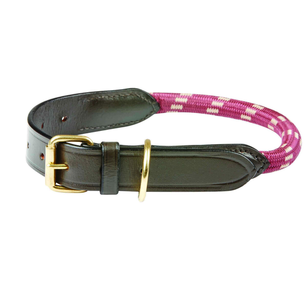 (S, Burgundy/Brown) Weatherbeeta Rope Leather Dog Collar