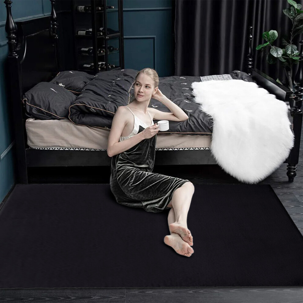 (Black) Rabbit Fur Rugs Nonslip Livingroom Bedroom Carpets