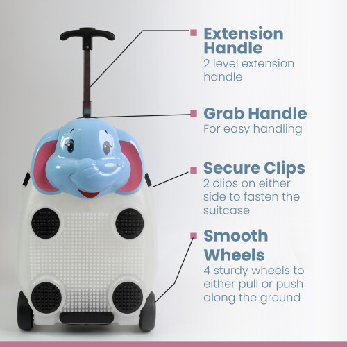 (Elephant) Kids Suitcase with Wheels and Extension Handle 2