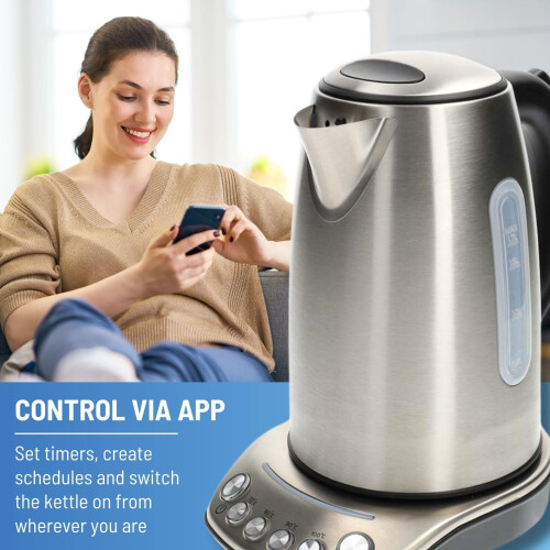 Smart Kettle 1.7L with Variable Temperature, Keep Warm Function, App & Voice Control Compatible with Alexa & Google Home, Stainless Steel, 2200W 2