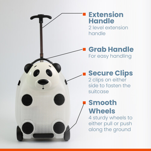 (Panda) Kids Suitcase with Wheels and Extension Handle 2