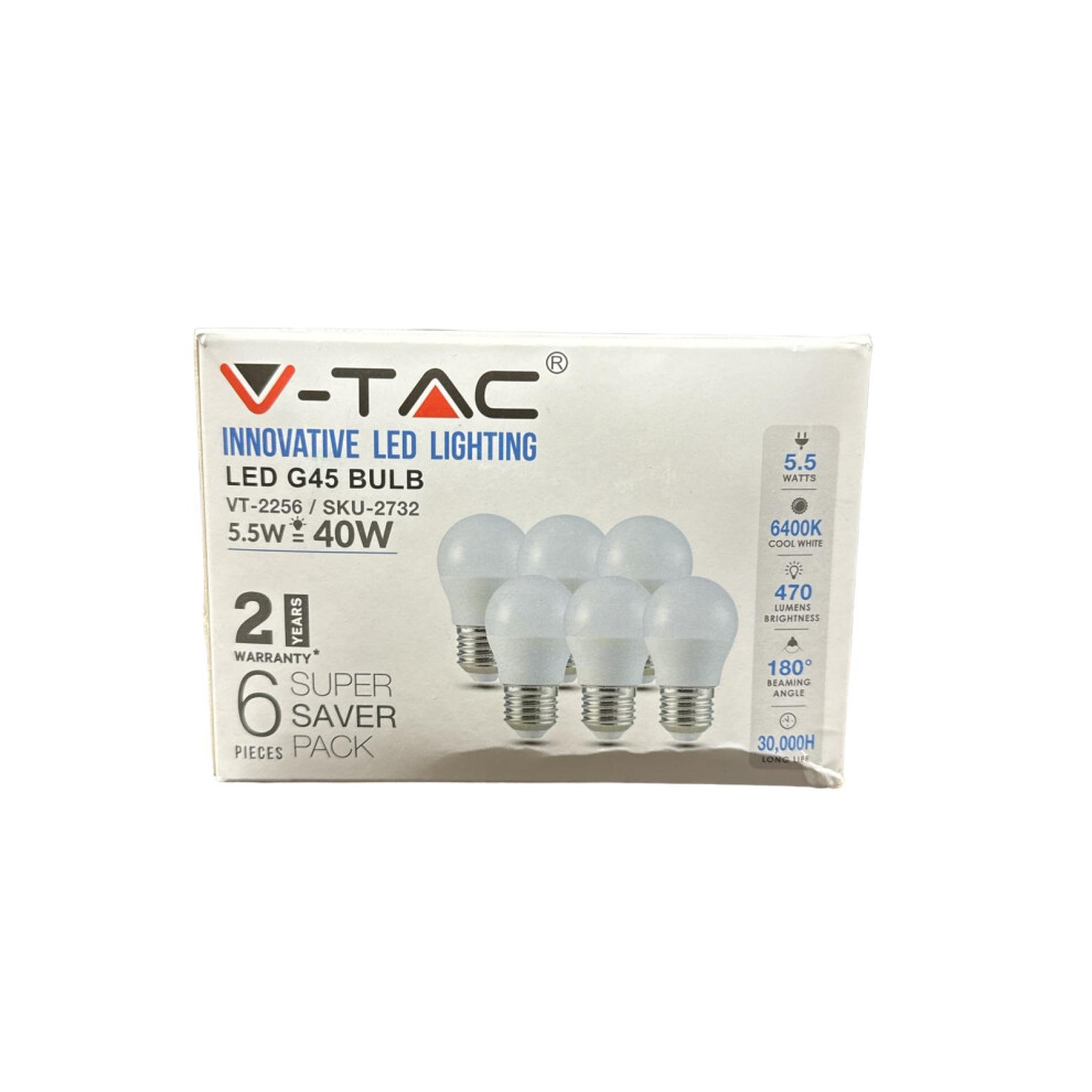 Vtac G27 golf ball lightbulbs 5.5w, 470lm, 6400k, Pack of 6