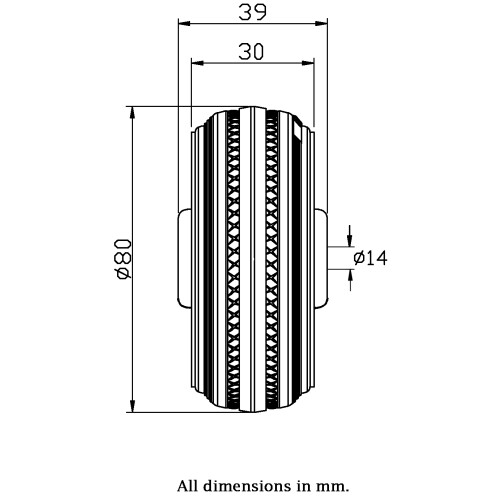 80mm wheel  with black rubber on pressed steel centre 1