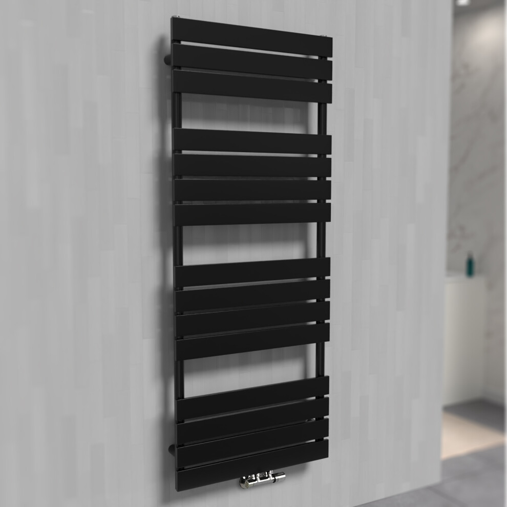 Nes Home 1600 x 600 mm Designer Towel Radiator Black Single Flat Tube