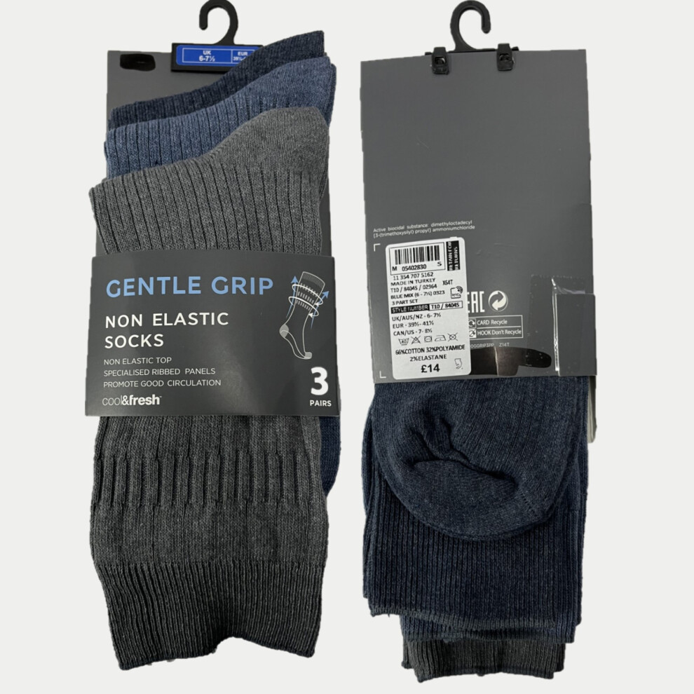 (UK 8 - 9.5) Marks & Spencer Mens Gentle Grip Socks 3 Pairs