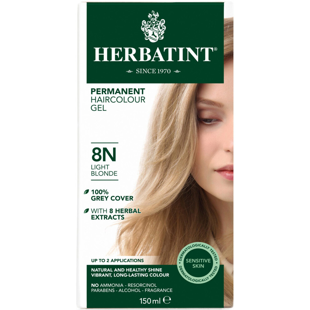 (Light Blonde - 8N) HERBATINT PERMANENT HAIR COLOUR GEL 150ML