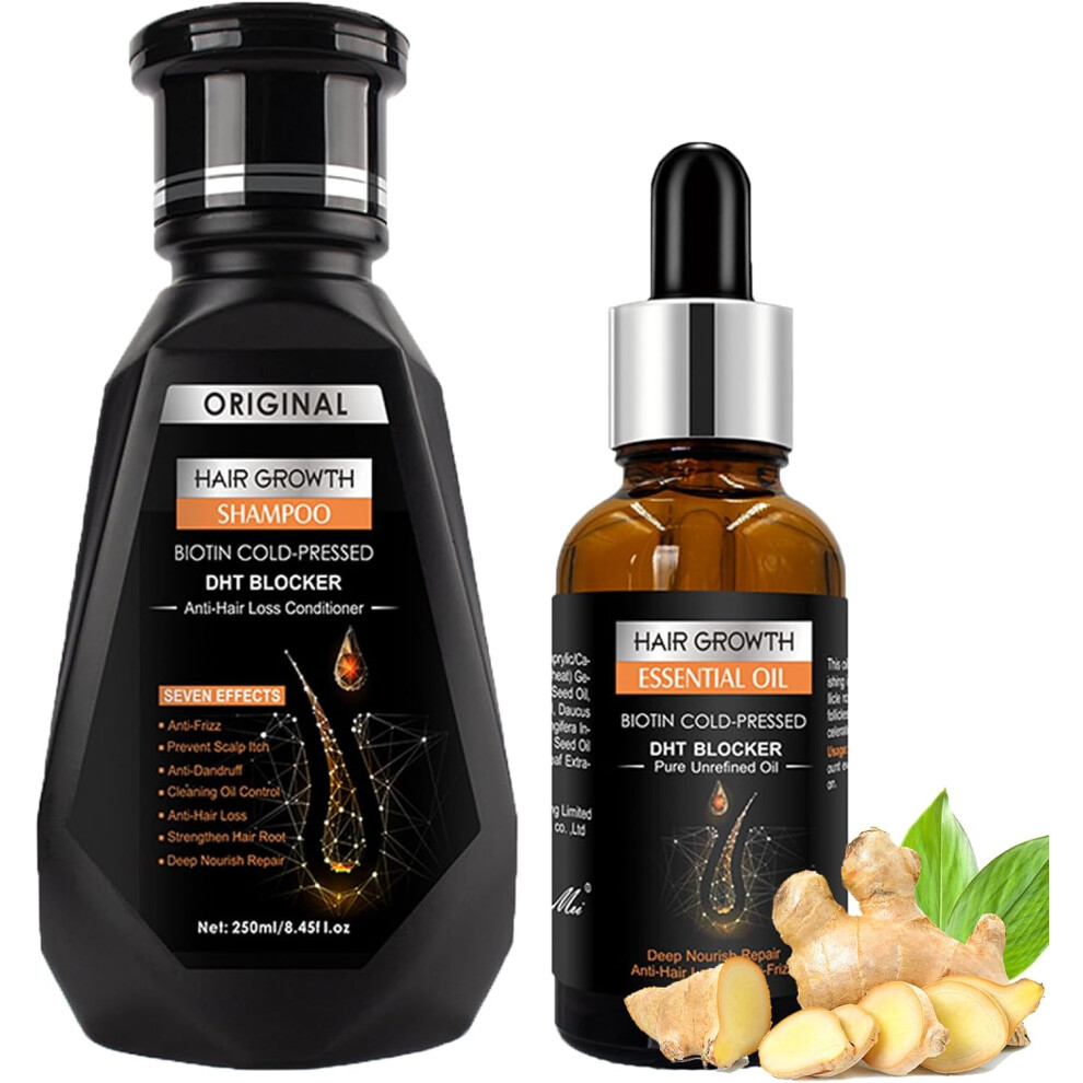 Gogerstar Ginger Shampoo Conditioner Set/Shampoo 250Ml/Ginger Hair Growth Serum,Vegan Formula Itchy Scalp Anti Dandruff, Hair Loss Treatment
