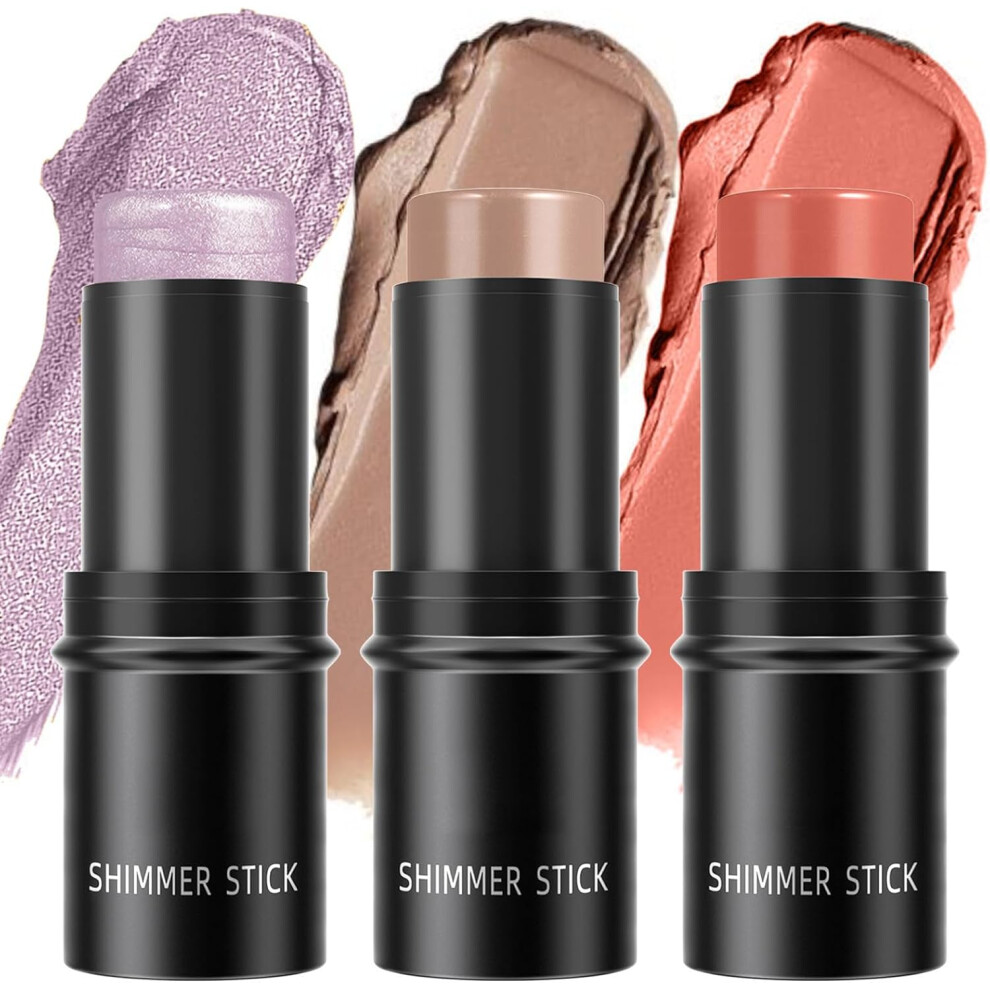 Gogerstar Cream 3Pcs Highlighter Makeup Stick,Contour Stick, Blush Stick For Cheeks&Lips-Long Lasting Waterproof - Contour Stick & Highlighter