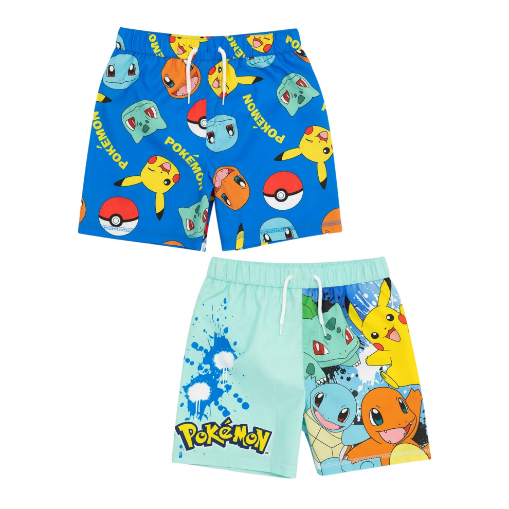 (5-6 Years, Light Blue/Vibrant Blue) Pokemon Boys Swim Shorts (Pack of 2)