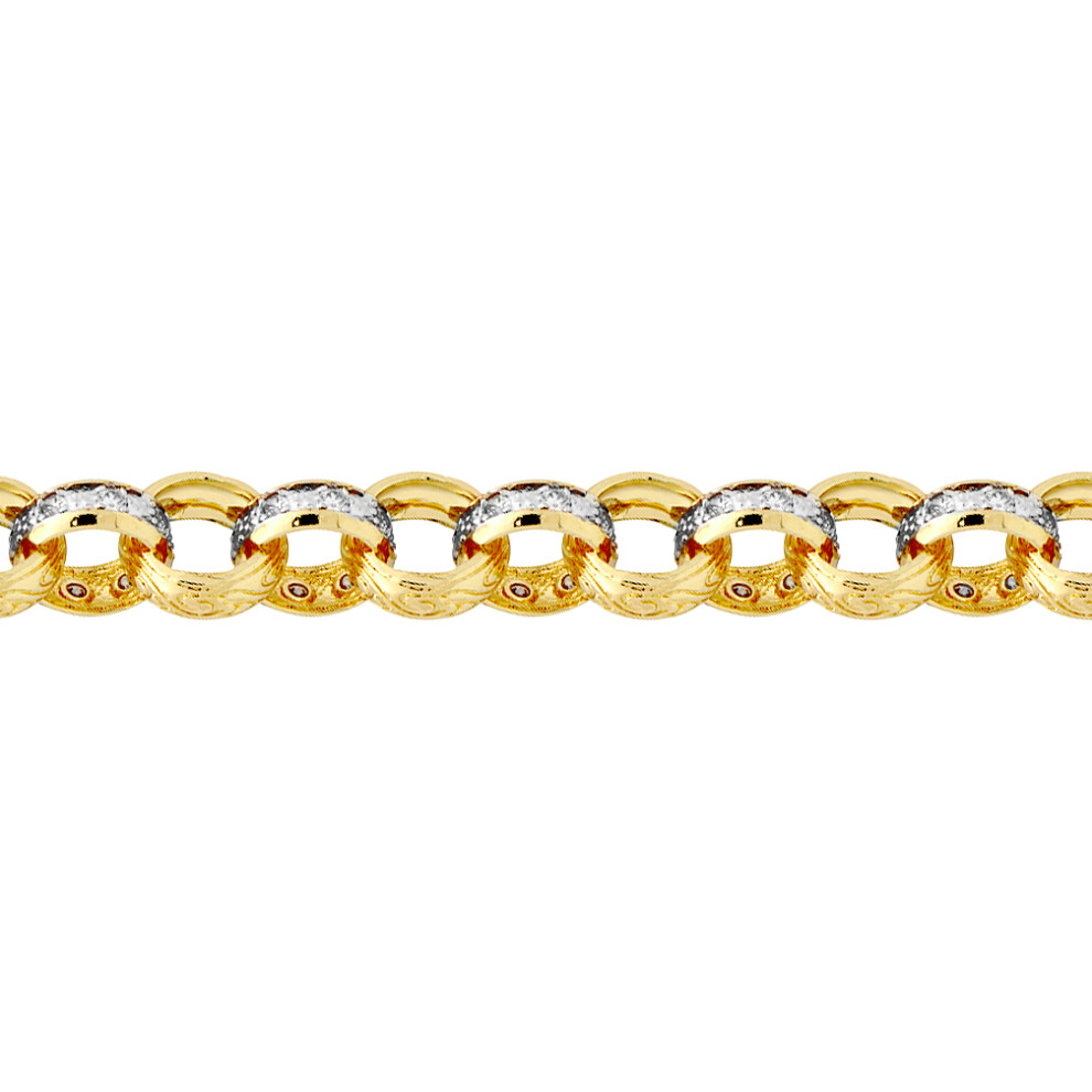 Jewelco London Flash-plated Solid Brass Cast Patterned & CZ Belcher 14mm Chain Necklace - BCN079A