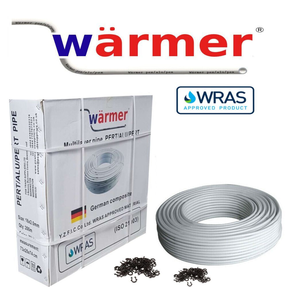 (200m) Underfloor Heating Barrier 5 Layer Pipe 16mm + PIPE STAPLES60mm WRAS APPROVED