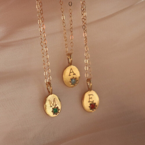 (B) Personalized Letter & Birthstone Necklace Chain 45cm