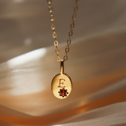 (E) Personalized Letter & Birthstone Necklace Chain 45cm 2