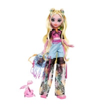 Monster High Lagoona Blue Puppe in Netz-T-Shirt und Cargohose, inklusive Haustierfisch Neptuna und Zubehr wie einem Rucksack, Snacks und einem N