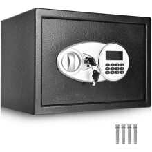 15L Security Safe Box, 2-Layer Electronic Steel Cabinet Safe with Removable Shelf, Digital Keypad, Carpet, Alarm System&2 Keys