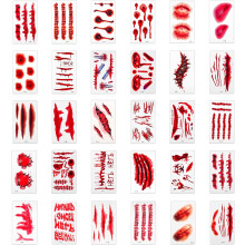 30 Sheets Halloween Scar Temporary Tattoos,Temporary Tattoo with Horror Fake Bloody Scar Wound Realistic Waterproof Halloween Tattoo Sticker